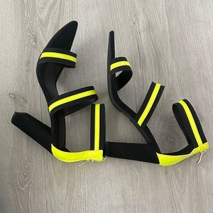 Black and Neon Yellow Strappy Heels NEVER WORN